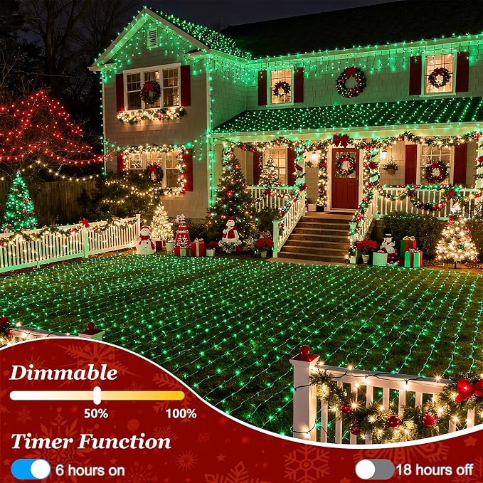 Christmas Tree String Lights Green Wire 75FT 300 LED Green | Dimmable, 12 Light Styles, Memory Timer, Waterproof, 29V Safe Low Voltage, Diamond-Faceted LED, Energy Efficiency