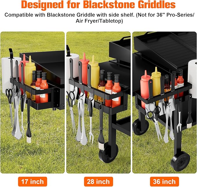 Griddle Caddy for Blackstone 17"/28"/36" Griddles/Prep Cart, Grill Caddy Blackstone Griddle Accessories Storage Organize with Paper Towel Holder & 4 Hooks for Outdoor BBQ Grill Accessories