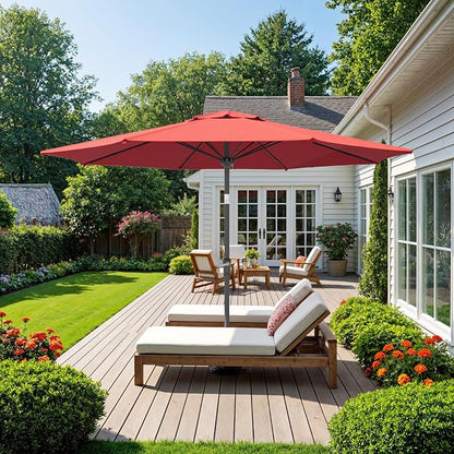 Outdoor Patio Umbrella, Table Umbrella with Push Button Tilt and Crank, 8 Ribs Market Umbrella