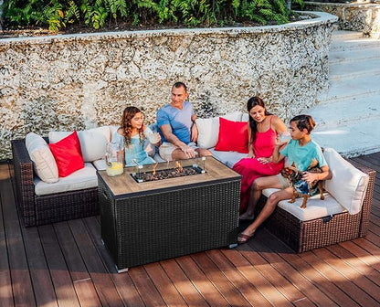 Nestl 43 Inch Fire Pit for Outdoor - 50,000 BTU Outdoor Propane Fire Pit Table with Lid, Rain Cover & Lava Rocks - Patio Fire Pit Table with Tempered Glass for Backyard Gatherings - Grey