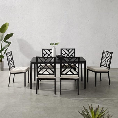 Crosley Furniture Locke 7-Piece Outdoor Dining Set for 6, Patio Table and Chairs for Backyard, Deck, Matte Black with Creme Cushions