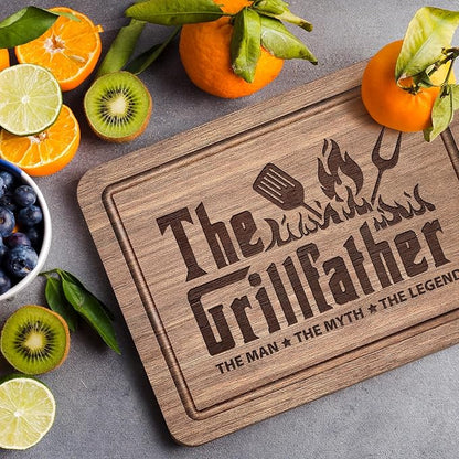 Fathers Day Birthday Gift for Dad, The Grillfather Walnut Wood Cutting Board, Dads Gift from Daughter Son, Cool Kitchen Gifts for BBQ, Grill Masters, Best Dad Board Present for Dads, Father, Daddy