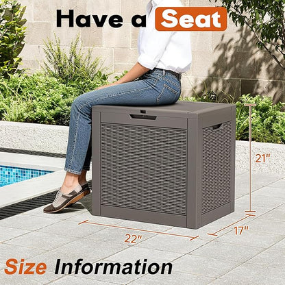 Outdoor Storage Box, Resin Deck Boxes Indoor and outdoor, Waterproof Storage Box Lockable Lid (Grey, 35 Gallon)