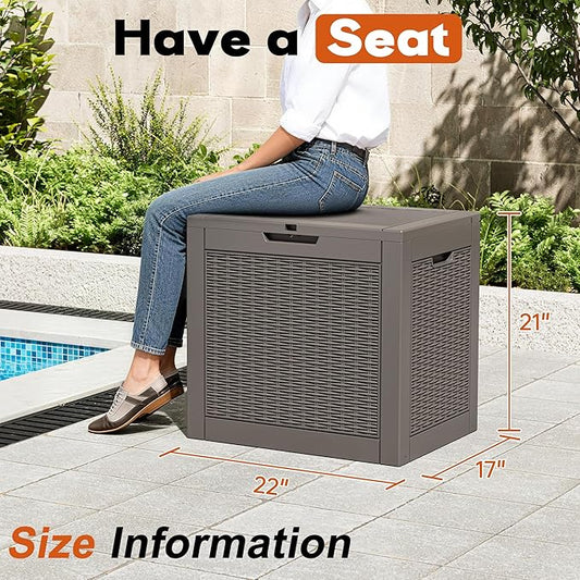 Outdoor Storage Box, Resin Deck Boxes Indoor and outdoor, Waterproof Storage Box Lockable Lid (Grey, 35 Gallon)