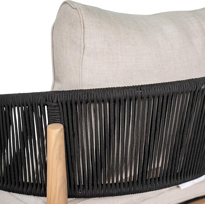 Christopher Knight Home Naomi Set of 2 Patio Acacia Wood Club Chair with Cushions, Handwoven Rope Lounge Chair Outdoor for Porch/Backyard, Stylish Garden Seating with Curved Backrest, Beige + Black