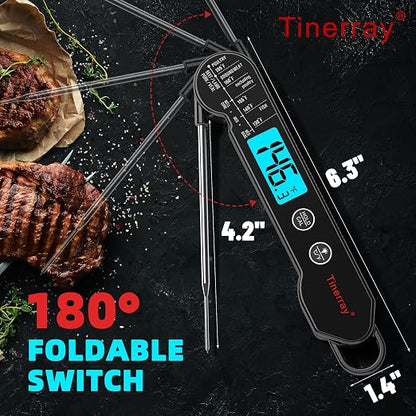 Professional Digital Meat Thermometer Instant Read Waterproof – Folding Probe Food Thermometer with Backlight & Calibration, Fast Read for BBQ, Grill, Deep Fry, Liquids, Gift for Chef (Black)