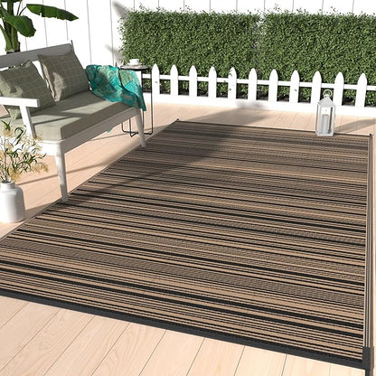 GENIMO Outdoor Rug, Waterproof Plastic Rugs for Patio, 9'x12' Light Brown | Outside Larger Modern Carpet Mat for Porch Decor, Deck, Balcony, Camping, RV, Backyard, Picnic, Beach, Reversible, Foldable