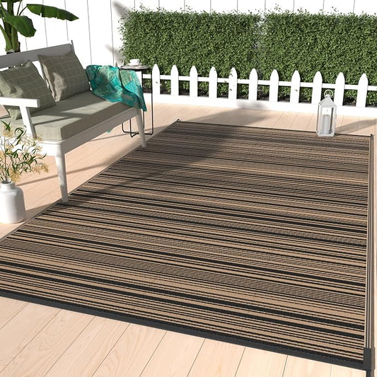 GENIMO Outdoor Rug, Waterproof Plastic Rugs for Patio, 6'x9' Light Brown | Outside Larger Modern Carpet Mat for Porch Decor, Deck, Balcony, Camping, RV, Backyard, Picnic, Beach, Reversible, Foldable