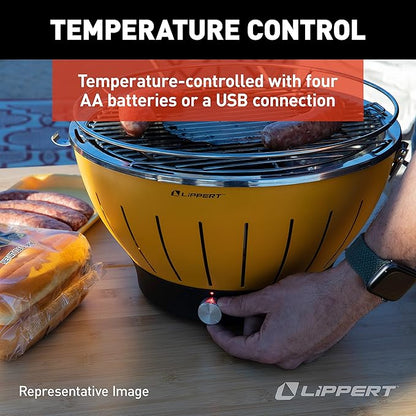 Lippert Odyssey Portable Grill - Compact and Versatile Charcoal Grill for Camping, Tailgating, and Outdoor Cooking - Lightweight and Durable Design with Large Cooking Surface - Green