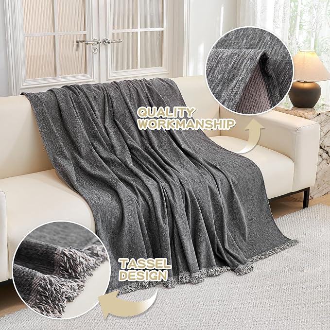 MYSKY HOME Couch Cover for Dogs Washable, Couch Covers Couch Covers for Dogs Couch Cover 2 Cushion Sofa Non Slip Dog Furniture Protector with Tassels Chenille Sofa Covers for Pets, 71"x102", Dark Grey