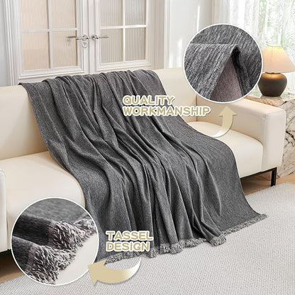 MYSKY HOME Couch Cover for Dogs Washable, Couch Covers Couch Covers for Dogs Couch Cover 2 Cushion Sofa Non Slip Dog Furniture Protector with Tassels Chenille Sofa Covers for Pets, 71"x102", Dark Grey