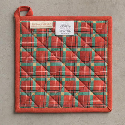 Maison d' Hermine Pot Holders 100% Cotton Potholders (8" x 8", Pack of 2) | Heat Resistant Hot Pads with Loop BBQ Cooking Baking Hotel Kitchen Handling Hot Pans Thanksgiving Christmas - Megeve