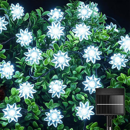Brightown 50 LED Pure White Solar Flower String Lights Outdoor Waterproof, 23FT Solar Powered Fairy Lights with 8 Modes for Garden Yard Fence Patio Christmas Balcony Holiday Party Decor