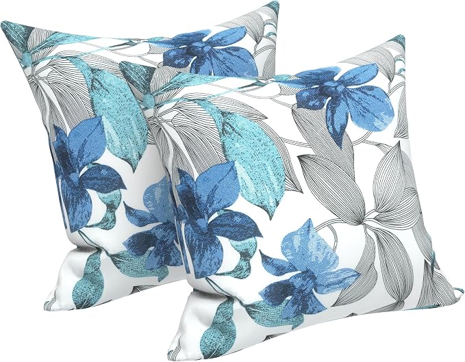 LVTXIII 2 Pack Outdoor Pillow Covers ONLY 18x18 Inch, Water-Repellent Square Decorative Cushion Covers for Patio Furniture, Garden, Sofa, Clemens Noir Blue