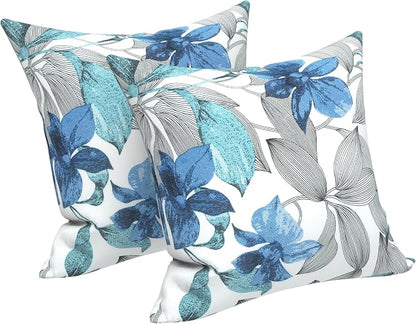 LVTXIII 2 Pack Outdoor Pillow Covers ONLY 18x18 Inch, Water-Repellent Square Decorative Cushion Covers for Patio Furniture, Garden, Sofa, Clemens Noir Blue