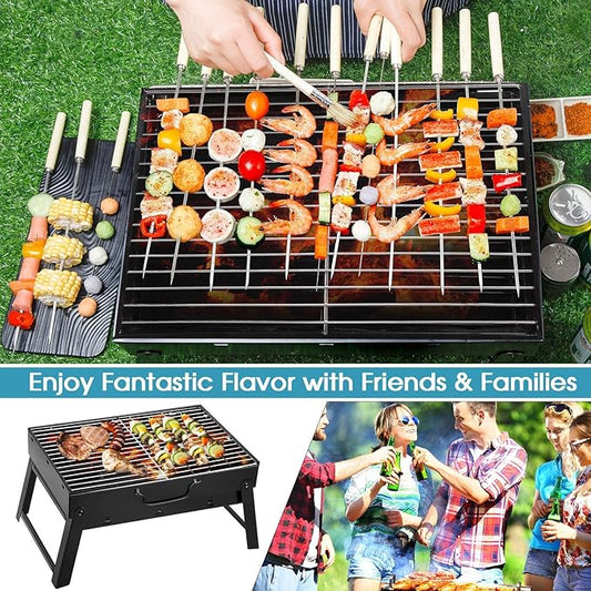 Folding Portable Barbecue Charcoal Grill, Barbecue Desk Tabletop Outdoor Stainless Steel Smoker BBQ for Outdoor Cooking Camping Picnics Beach (M1)