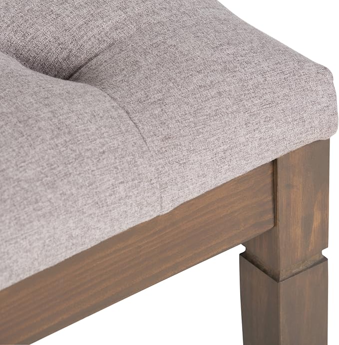 SIMPLIHOME Carmel 32" Wide Solid Acacia Wood Outdoor Chair in Sand Drift | Traditional tufted ottoman bench with carved legs; perfect footstool, footrest or bench for bedroom or entryway.