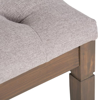 SIMPLIHOME Carmel 32" Wide Solid Acacia Wood Outdoor Chair in Sand Drift | Traditional tufted ottoman bench with carved legs; perfect footstool, footrest or bench for bedroom or entryway.