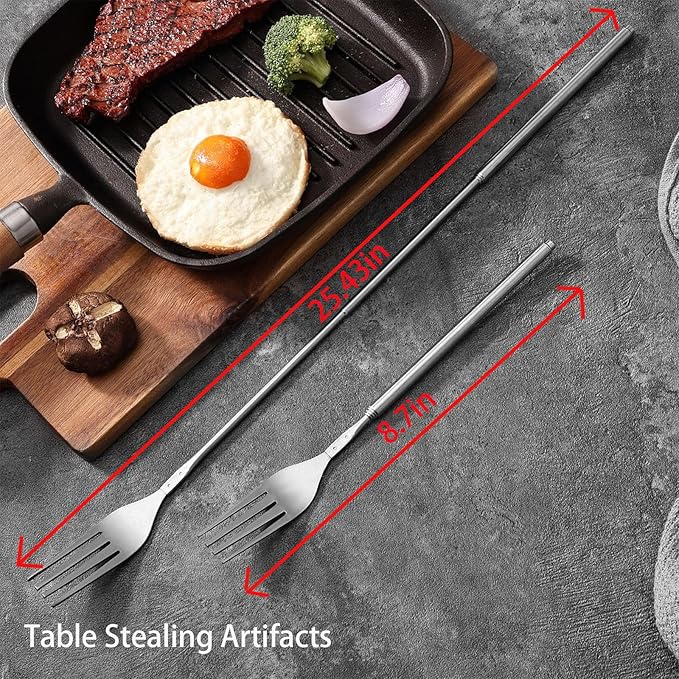 4PCS extendable fork, stainless steel barbecue stick, extendable long handled marshmallow, camping cooking, dessert fruit fork, portable outdoor barbecue tool