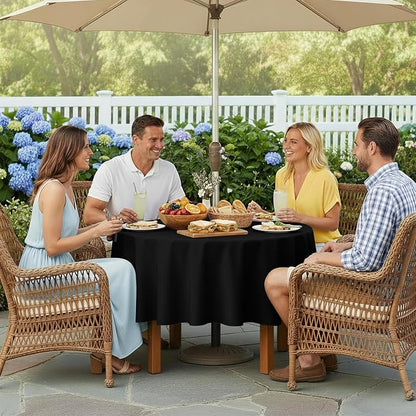LUSHVIDA Round Outdoor Tablecloth with Umbrella Hole and Zipper, 70 Inch Black, Washable Waterproof Table Cloth Spill Proof Wrinkle Free Table Cover for Patio Spring Summer Picnic BBQS