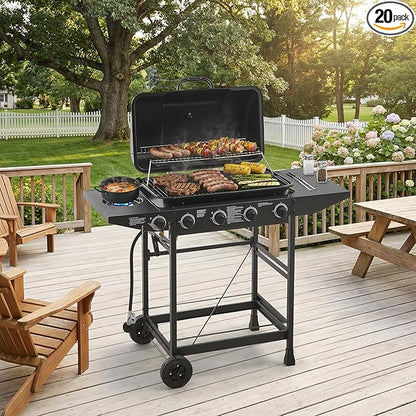 Outdoor Gas Grill with 6 Burners & Side Burner 59000 BTU Stainless Steel BBQ Grill Enamel-Coated Grates Side Tables for Backyard Patio Cooking Charcoal Grills & Smokers,A4