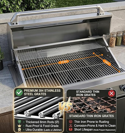 6 Burner Built In Gas Grill Island Head, Stainless Steel 39 Inch Propane Grill with Rear Burner, 72,000 BTUs, 684 SQ In Racks with Dual Fuel Compatibility