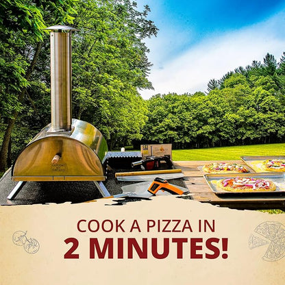 Pellethead Portable Pizza Oven Kit: Wood-Fired Outdoor Grill with Peel, Blower, Thermometer & Accessories, Stainless Steel, 13-Inch Stone Included