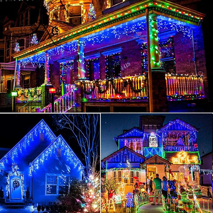 66FT Icicle Lights for Outside 640 LED Blue Christmas Lights Outdoor | Conenectable Icicle Christmas Lights Plug in 8 Modes Waterproof for Outside Indoor Holiday Pavilion Balcony House Decorations