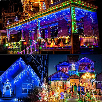 66FT Icicle Lights for Outside 640 LED Blue Christmas Lights Outdoor | Conenectable Icicle Christmas Lights Plug in 8 Modes Waterproof for Outside Indoor Holiday Pavilion Balcony House Decorations