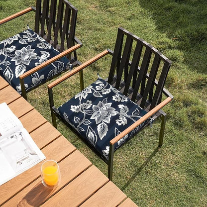 DYTXIII Set of 2 Outdoor Chair Cushions, Water Resistant 18.5"x16"x2" Square Seat Cushion for Patio Dining Chairs, High-Density Replacement Pads for Indoor Outdoor Furniture - Vines Navy