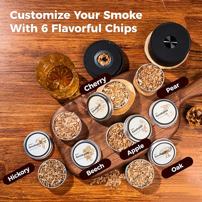 Electric Whiskey Smoker Kit, Rechargeable Cocktail Smoker with 6 Wood Chips, Flameless Heating System, Old Fashioned Drink Smoker Kit, Bourbon Whiskey Gifts for Men,Dad,Husband