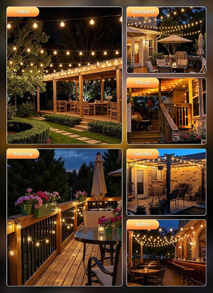 100Ft Outdoor String Lights with Remote, Dimmable G40 LED Bulbs, Waterproof | Shatterproof Connectable Hanging Patio Lights for Porch, Backyard, Bistro, Deck, Balcony, Home, Garden Decor