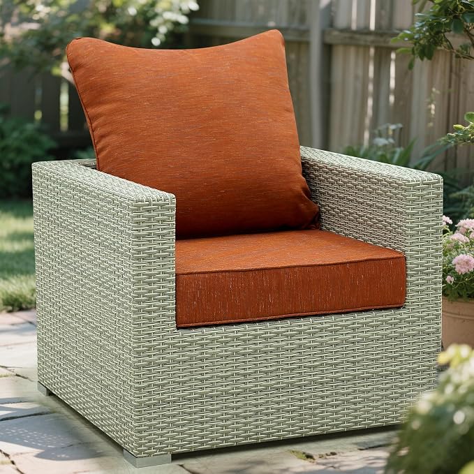 Deep Seat Patio Cushions Set 24 x 22 Inch,Olefin Fabric Outdoor Seat Cushion,Patio Furniture Cushions with Removable Cover,Rain-Proof and Fade Resistant Deep Seat Bottom & Back Cushion,1set