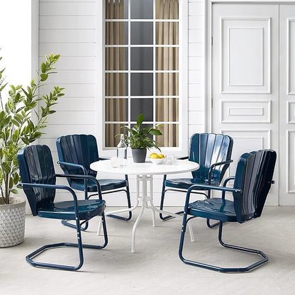 Crosley Furniture Ridgeland 5-Piece Outdoor Dining Set for 4, Retro Metal Round Patio Table and Chairs, Navy Gloss
