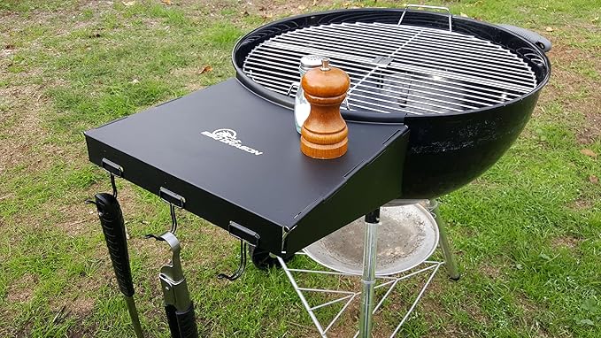 BBQ Dragon Weber Grill Side Table – Foldable Grill Shelf with Hooks for 22" Kettle Grills – Portable & Durable Bottom Shelf for Accessories – Space Saving Attachment for Outdoor Cooking
