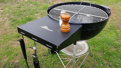 BBQ Dragon Weber Grill Side Table – Foldable Grill Shelf with Hooks for 22" Kettle Grills – Portable & Durable Bottom Shelf for Accessories – Space Saving Attachment for Outdoor Cooking
