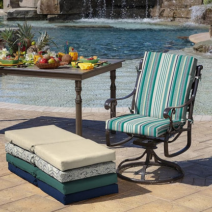 Arden Outdoor Patio Dining Chair Cushion, 20x44, Rain-Proof Seat Pad, Fade-Resistant Outdoor Cushion Teal Cobalt Stripe