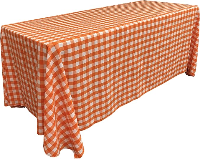 LA Linen TCcheck90x156-OrangeK48 Polyester Gingham Checkered Rectangular Tablecloth, White & Orange - 90 x 156 in.