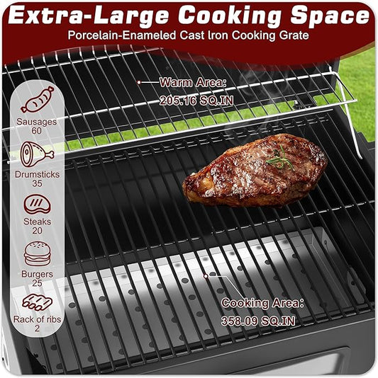 Portable Charcoal Grill, Large BBQ Grill with Height Adjustable Charcoal Pan, Built-in Thermometer & Foldable Side Table, Outdoor Charcoal Grill Portable for Patio Backyard Picnic Camping