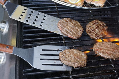 RSVP International Endurance (BQ-FLP) BBQ Long Spatula Flipper, 16.25" | Flip Burgers & Other Food w/ Long Handle that Keeps Hands Safe from Fire | Made from Stainless Steel & Rosewood