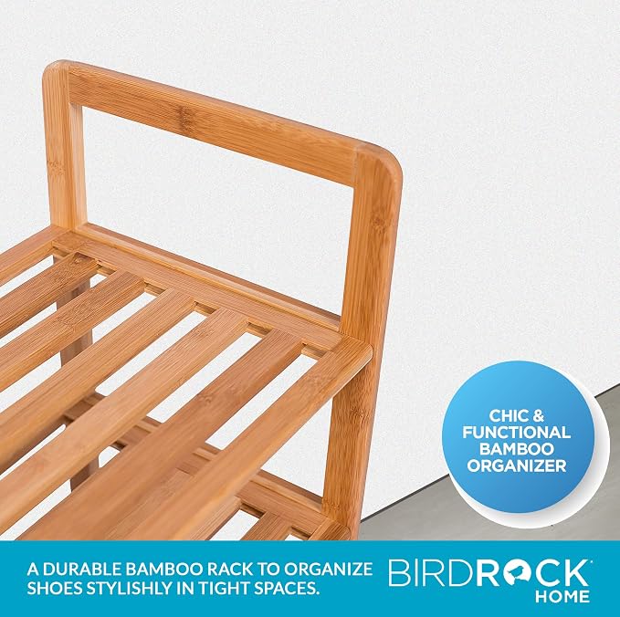 BIRDROCK HOME Bamboo Shoe Rack Organizer for Entryway, Closet, or Front Door - Stackable Wooden Storage Shelf for Small Spaces, Indoor or Outdoor, Decorative Brown Madera - Elegant, Simple - 3 Tier