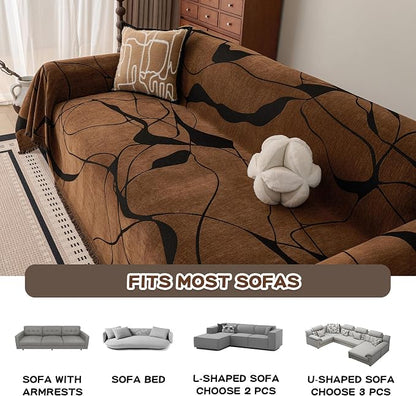 MEETSKY Couch Cover Washable for Dogs, Chenille Loveseat Sofa Covers Pet Friendly Marble Patterned Couch Covers Thick Dark Brown Soft Slipcover, 71" x 118"