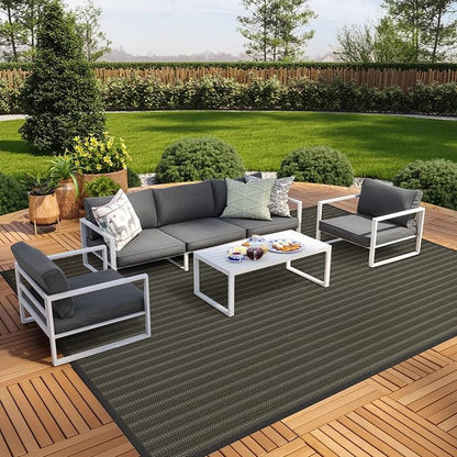 GENIMO Outdoor Rug, Waterproof Plastic Rugs for Patio, 9'x12' Ebony Brown | Outside Larger Modern Carpet Mat for Patio Decor, RV, Porch, Camper, Deck, Picnic, Beach, Backyard, Reversible, Foldable