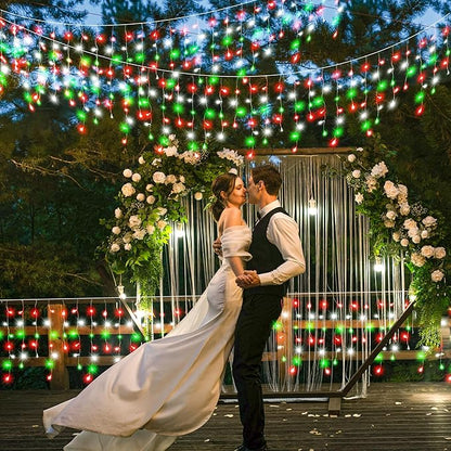 66ft Icicle Lights for Outside, Red White and Green Christmas Lights Outdoor Indoor, 640 LED Twinkle String Light with 120 Drops, Clear Wire Connectable Timer for Thanksgiving Room Home Wall Bedroom