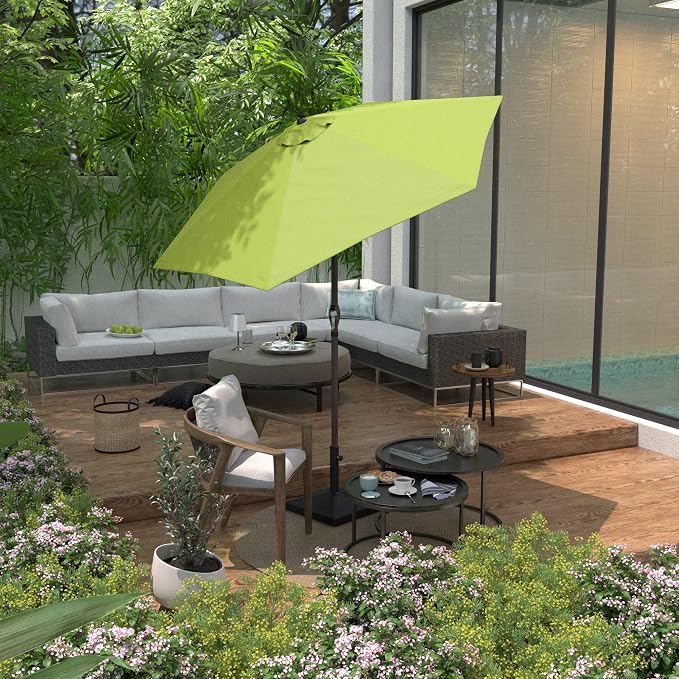 Sunline 7.5 ft Patio Umbrella with Crank & Push Button Tilt, Outdoor Market Umbrella with UV Protection & Wind Vent and Fiberglass Ribs, Metal Frame for Deck, Pool & Table, Lime