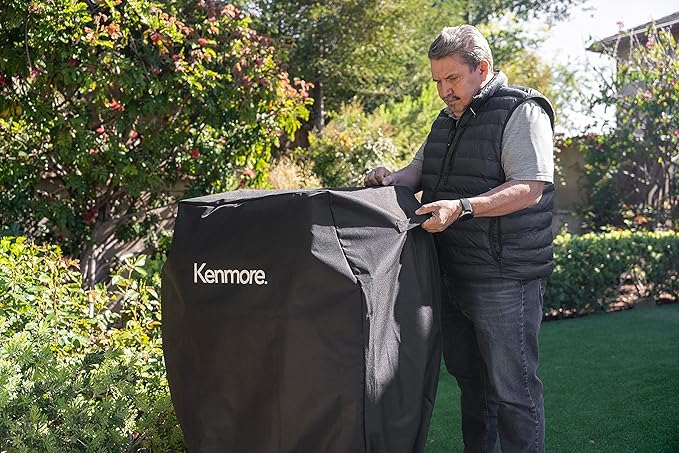 Kenmore 33 Inch Gas Grill Cover for Outdoor Grill, Universal BBQ Grill Cover for 2- and 3-Burner Gas Grill, Weatherproof, UV- and Fade-Resistant with Hook & Loop Straps, Black