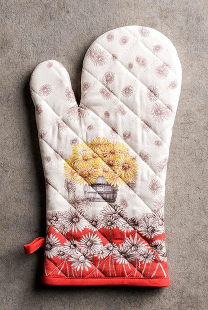Maison d' Hermine Oven Gloves 100% Cotton Oven Mitt 7" x 13" with Loop Heat Resistant BBQ Cooking Gloves for Thanksgiving Christmas Decorations Baking Handling Hot Pans (Pack of 1, Bagatelle)