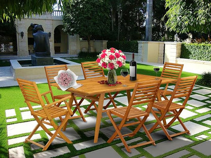 East West Furniture DEBS72CANA 7 Piece Patio Bistro Dining Set Consist of a Rectangle Outdoor Acacia Wood Table and 2 Folding Arm Chairs with 4 Side Chairs, 40x72 Inch, Natural Oil