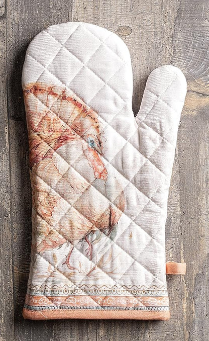 Maison d' Hermine Oven Gloves 100% Cotton Oven Mitt 7" x 13" with Loop Heat Resistant BBQ Cooking Gloves for Thanksgiving Christmas Decorations Baking Handling Hot Pans (Pack of 1, Giving Thanks)