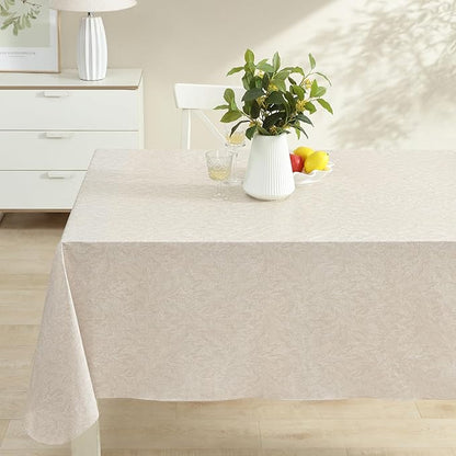 Newbridge Napa Leaf Taupe Vinyl Flannel Backed Tablecloth, 60 x 102 Inch Rectangle, Hotel Quality Waterproof Indoor Outdoor Table Cover for Kitchen, Patio, Dining, BBQ